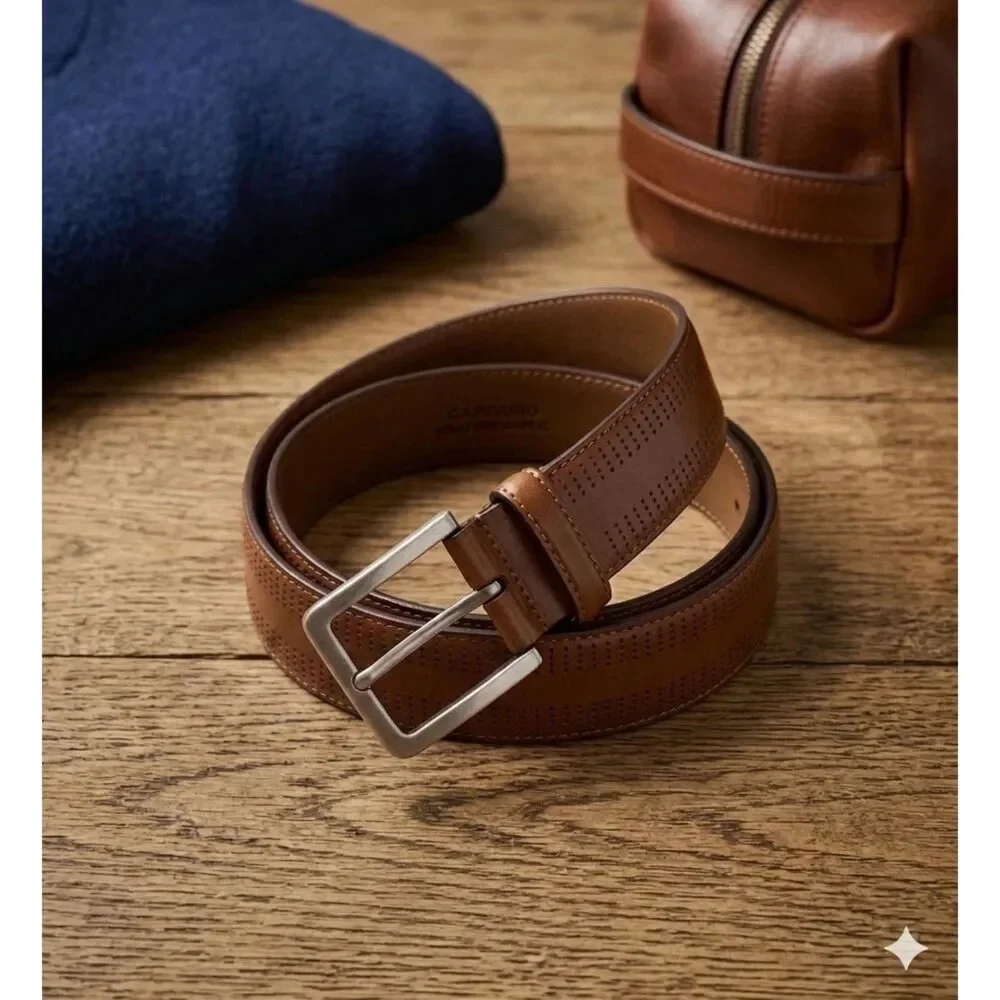 Jos A Bank Leather Belt Brogue Details Mens Size 40 Brown Handcrafted in Italy